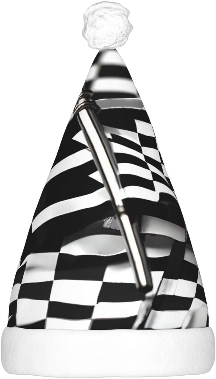 QinZheng LED Christmas Santa Hat with Checkered Flags Design