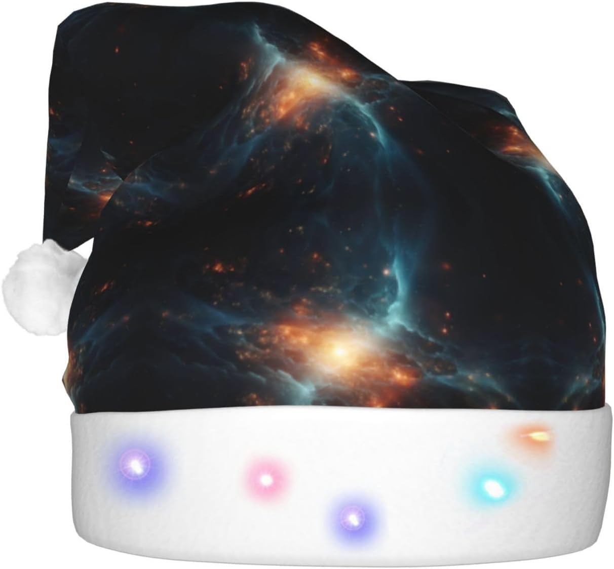 Fun Easter Rabbit Print Christmas Santa Hat Plush Light Up for Adults