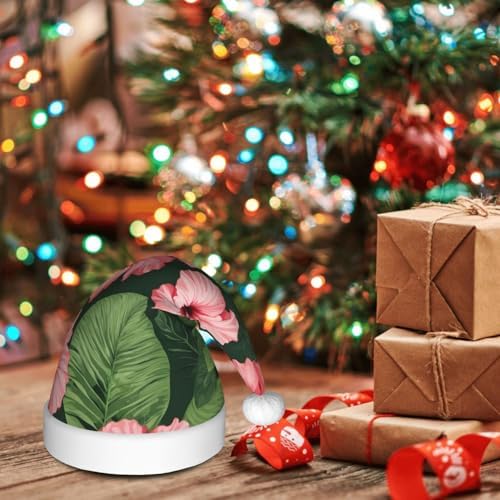 QINZHENG Velvet Santa Hat with Hibiscus Flowers Print