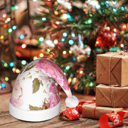 QINZHENG Rose Print LED Santa Hat for Christmas Party