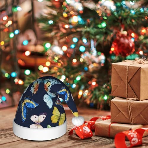 QinZheng Leaf Butterfly Print Santa Hat for Women