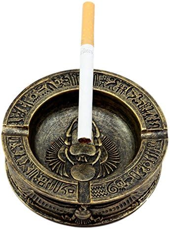 Egyptian Theme Ankh Dual Cobra Winged Scarab Ashtray Figurine 4 Inch