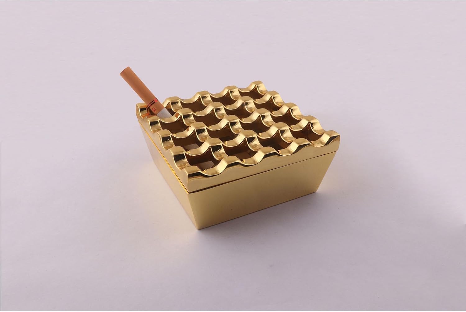 Gold Windproof Ashtray with 16 Holes for Cigarettes and Cigars