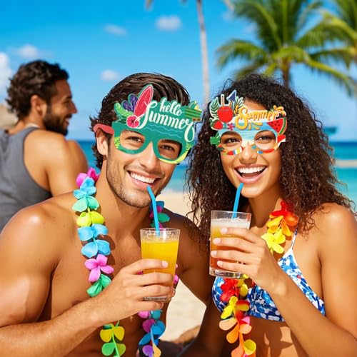 CURASA 9PCS Tropical Party Paper Glasses