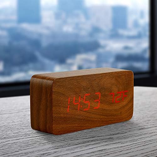 OCT17 Brown Wooden Digital Alarm Clock with Thermometer and Voice Control