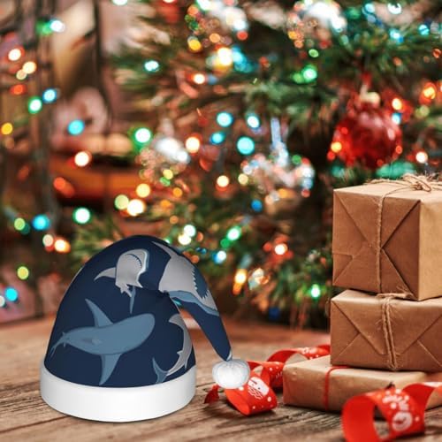 Ocean Shark Print Christmas Santa Hat Small Size