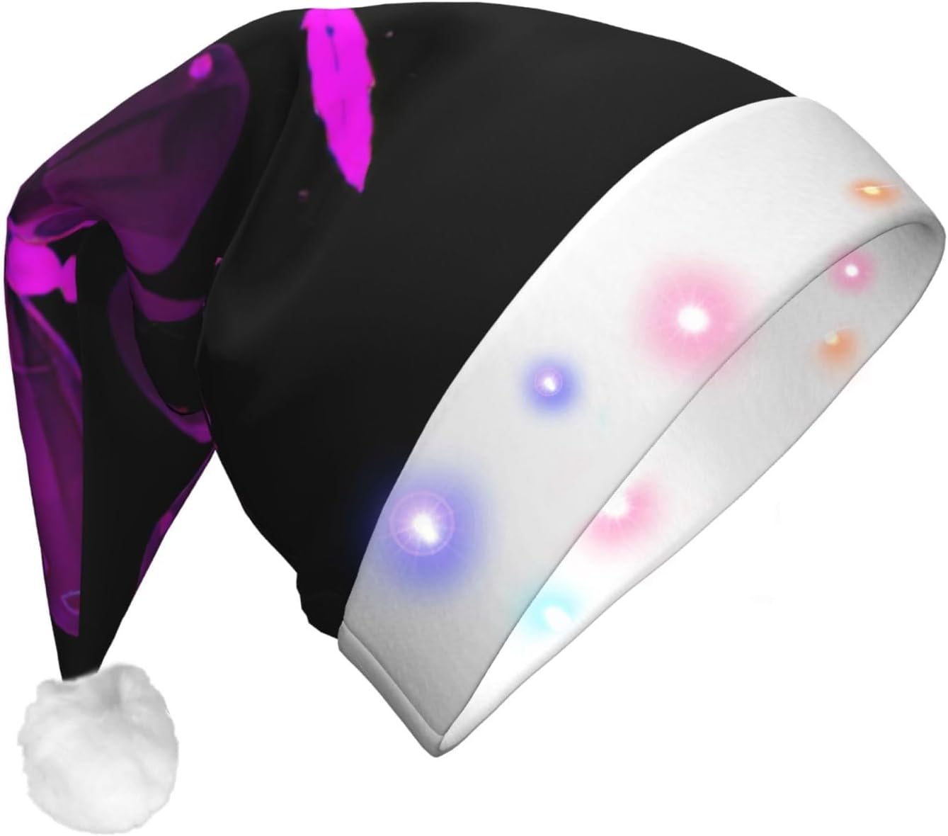 QINZHENG Purple Black Butterfly Print LED Santa Hat for Christmas Halloween Party