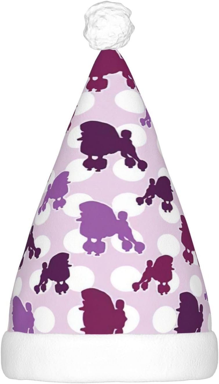 Purple Poodle Polka Dot Christmas Santa Hat for Adults