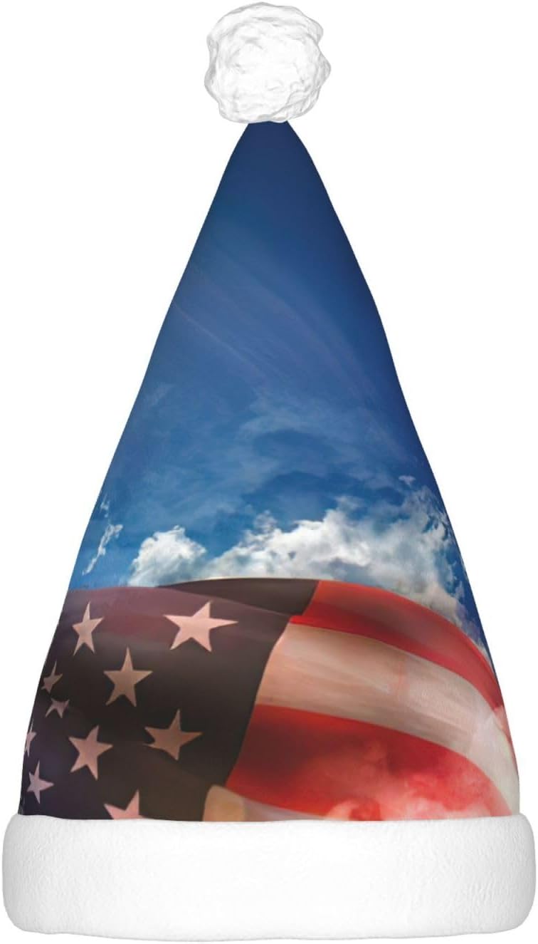 USA Flag Eagle Art Print Light Up Santa Hat for Adults