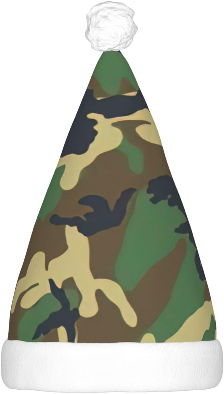 Green Military Camo Christmas Santa Hat with LED Light