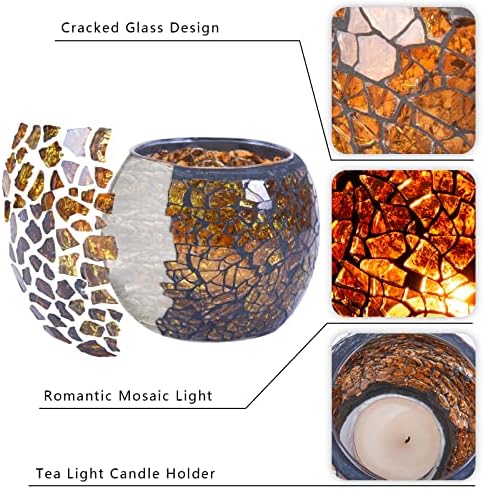 Scented Candle Holder Mosaic Glass Tea Light Holder Amber
