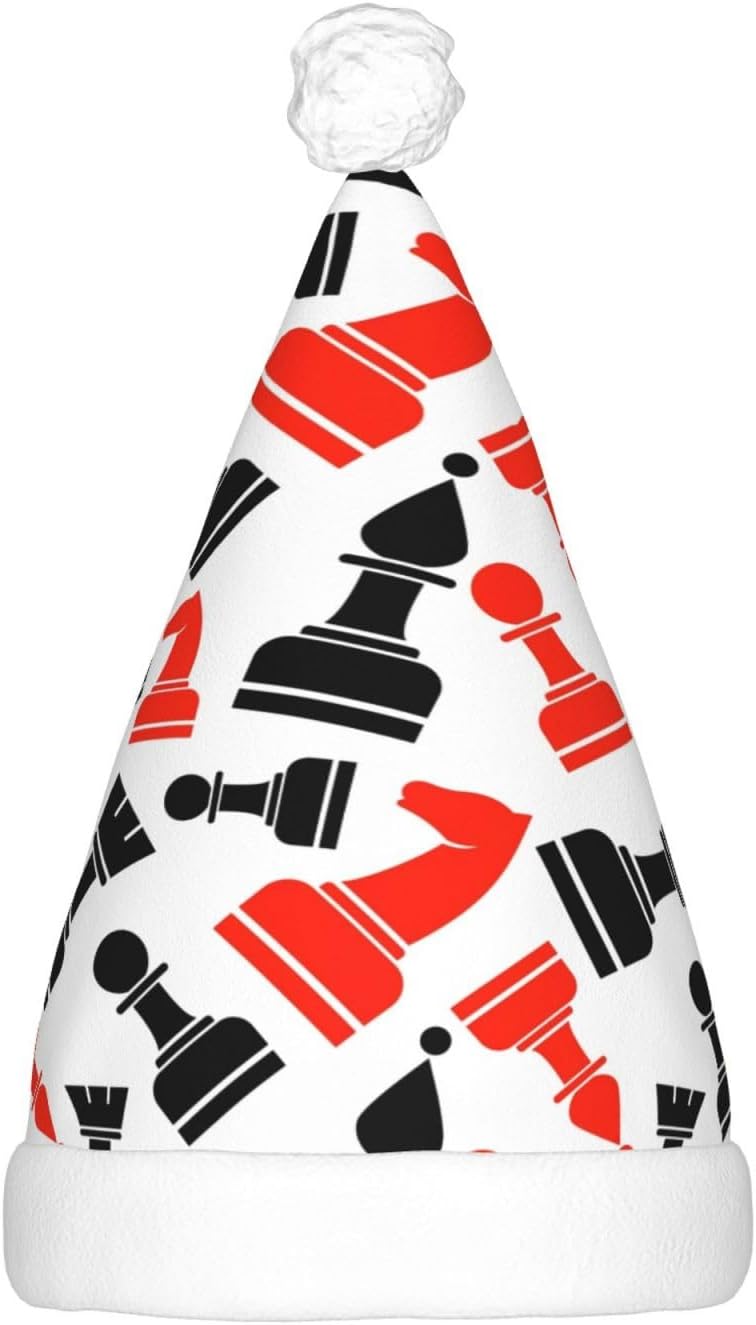 Chess Pattern Christmas Santa Hat Plush Light Up for Adults