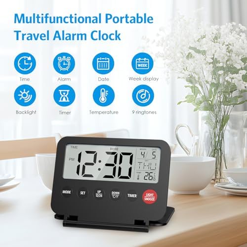 AMIR Digital Travel Alarm Clock with Calendar and Temperature
