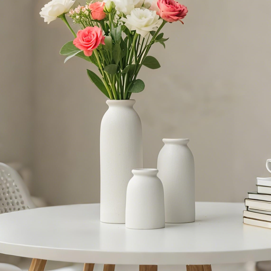 Tinctotnic Ceramic Vase Set 3 Distressed White