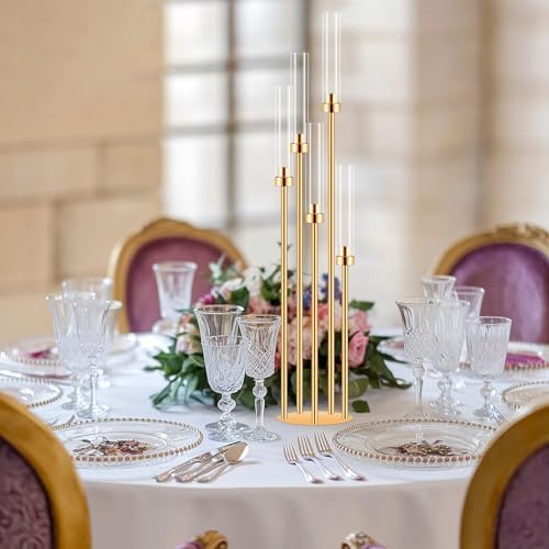 2 Sets Gold Candelabra Centerpieces with LED Candles