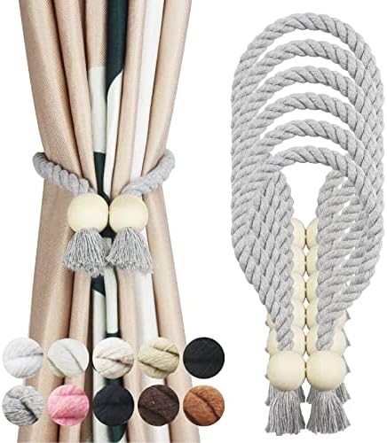 6 Pack Cotton Magnetic Curtain Holdbacks with Wooden Buckle No Tools Required