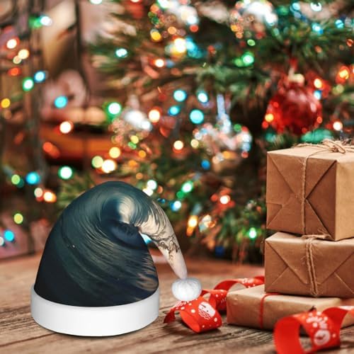 Beautiful Ocean Waves Print Christmas Santa Hat Plush for Adult