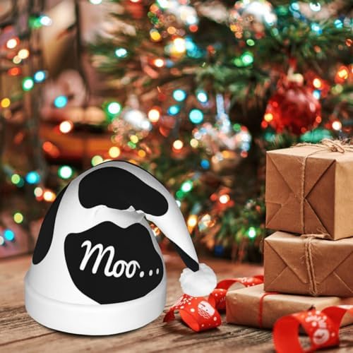 QINZHENG LED Santa Hat with Milk Cow Print for Christmas Party