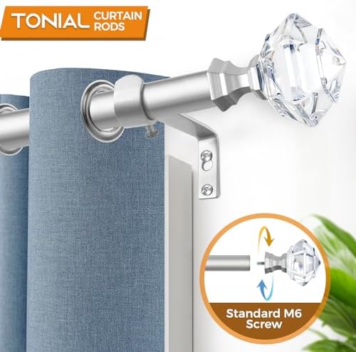 TONIAL Window Rods 32-86 Inches with Acrylic Diamond Finial and Nickel Finish
