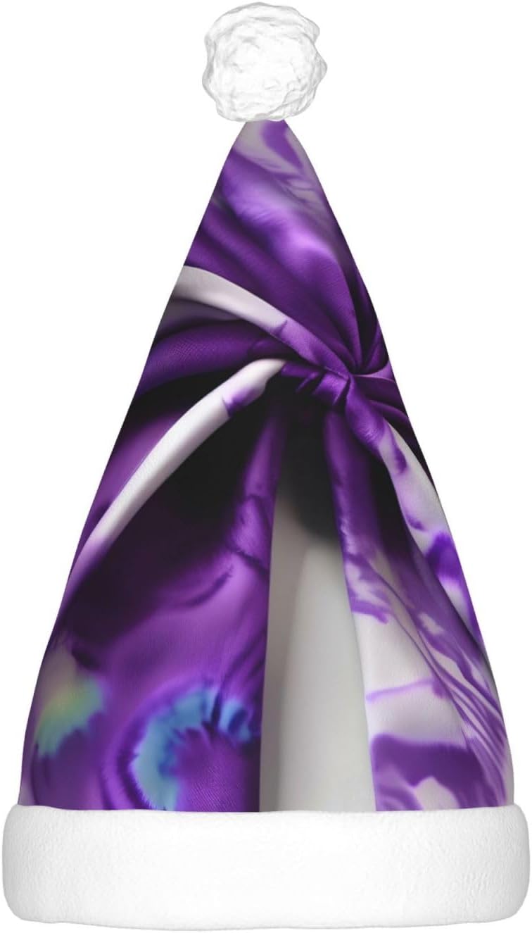 Purple Tie Dye Flower Print Christmas Hat with LED Lights