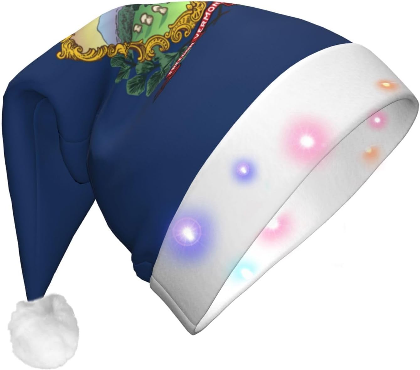 Vermont State Flag Christmas Hat with LED Lights