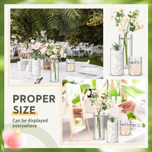Nuogo 36 Pcs Clear Plastic Cylinder Vases for Centerpieces and Candle Displays