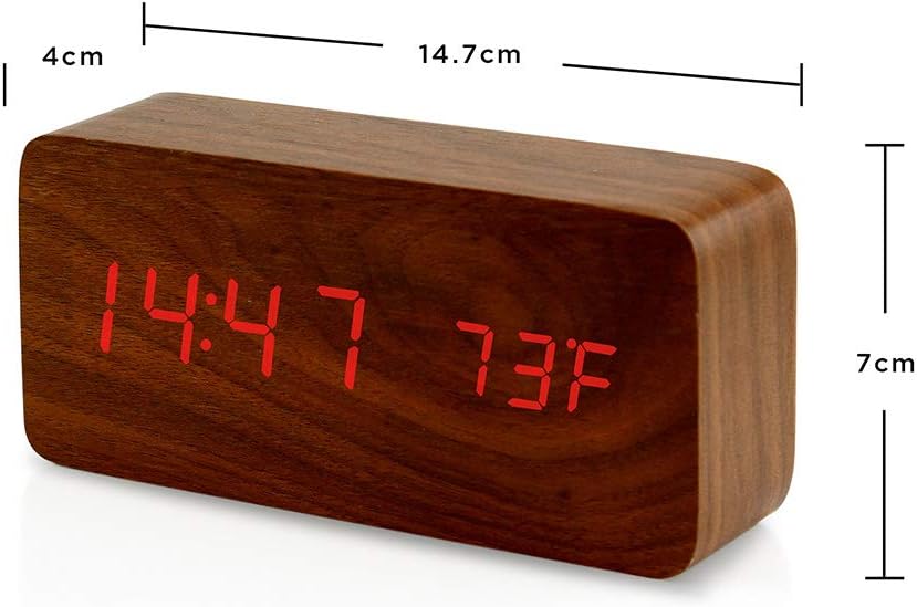 OCT17 Brown Wooden Digital Alarm Clock with Thermometer and Voice Control