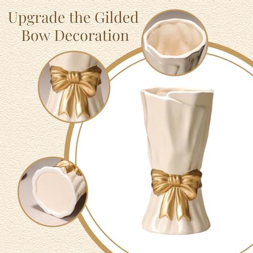 WLGRANJIA Bow Vase White Ceramic for Home Decor