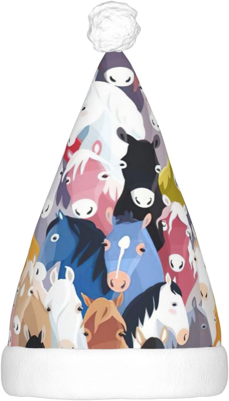 QINZHENG LED Cartoon Horses Santa Hat for Christmas Party
