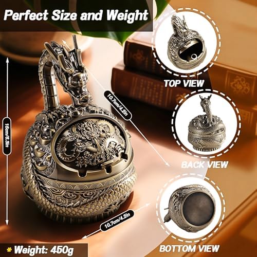 Stylitzy 2025 Dragon Ashtray with Lid for Cigarettes