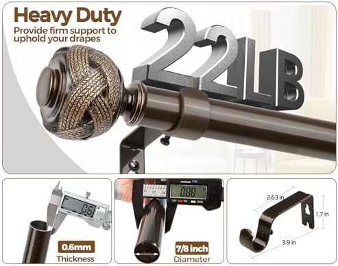 USFOOK Bronze Curtain Rods 48-84 Inch with Leaf Finials