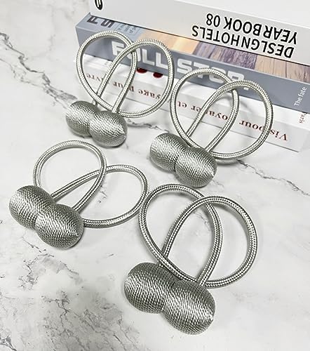 Strong Magnetic Curtain Tiebacks with Woven Ropes - 4pcs Grey Set