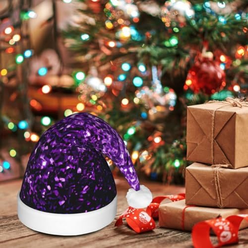 Vibrant Purple Glitter Print LED Christmas Hat For Adults