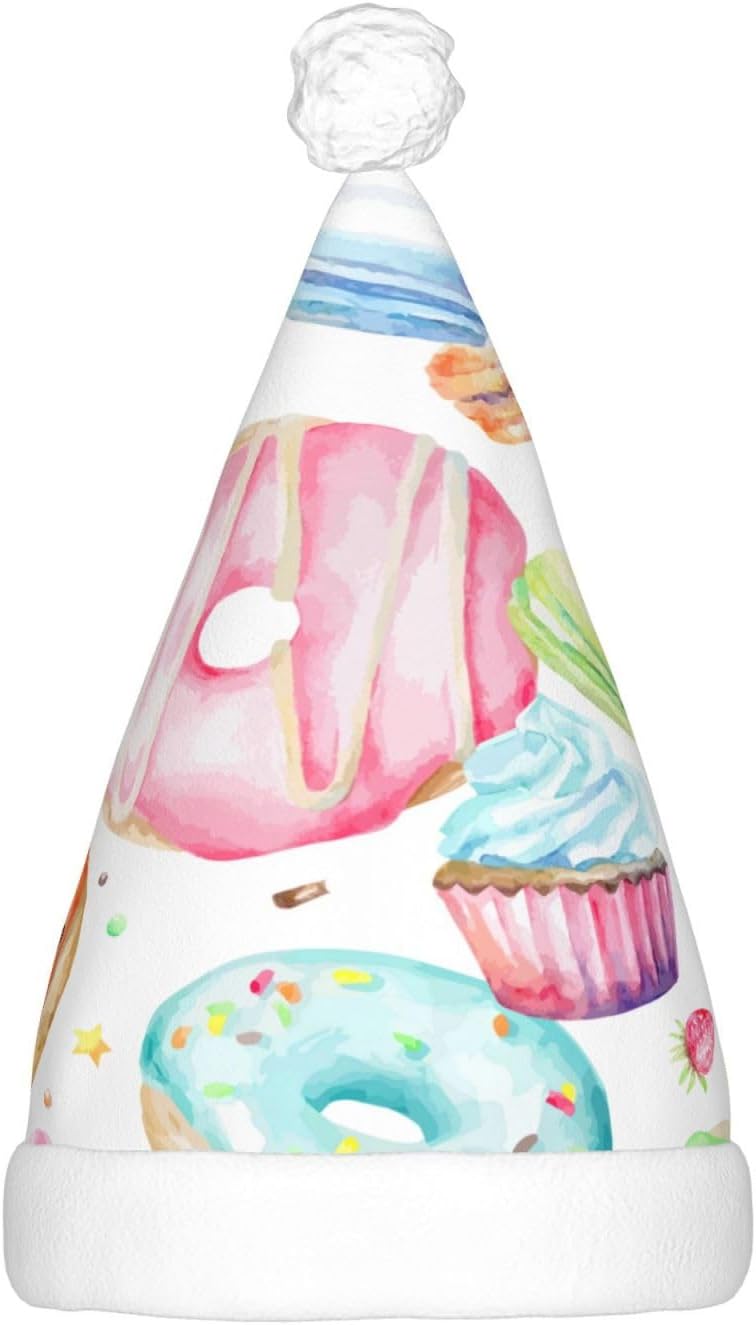 Cupcakes Donuts Muffins Sugar Print LED Christmas Santa Hat for Adults