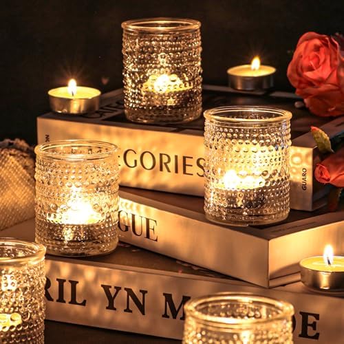 HOXHA 6 Pack Clear Glass Votive Candle Holders