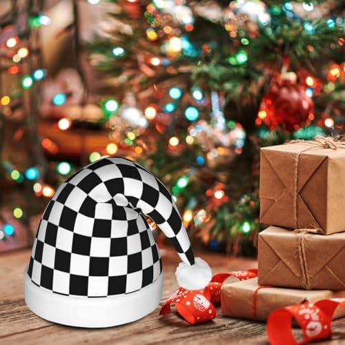 QINZHENG LED Black and White Checkered Santa Hat for Christmas Halloween Party