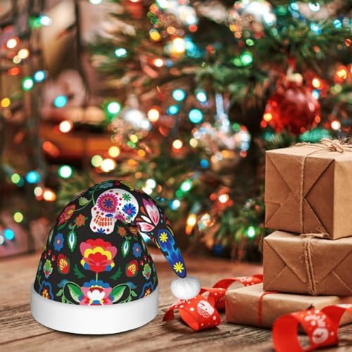 QinZheng Personalized Santa Hat with Skull and Flowers Print