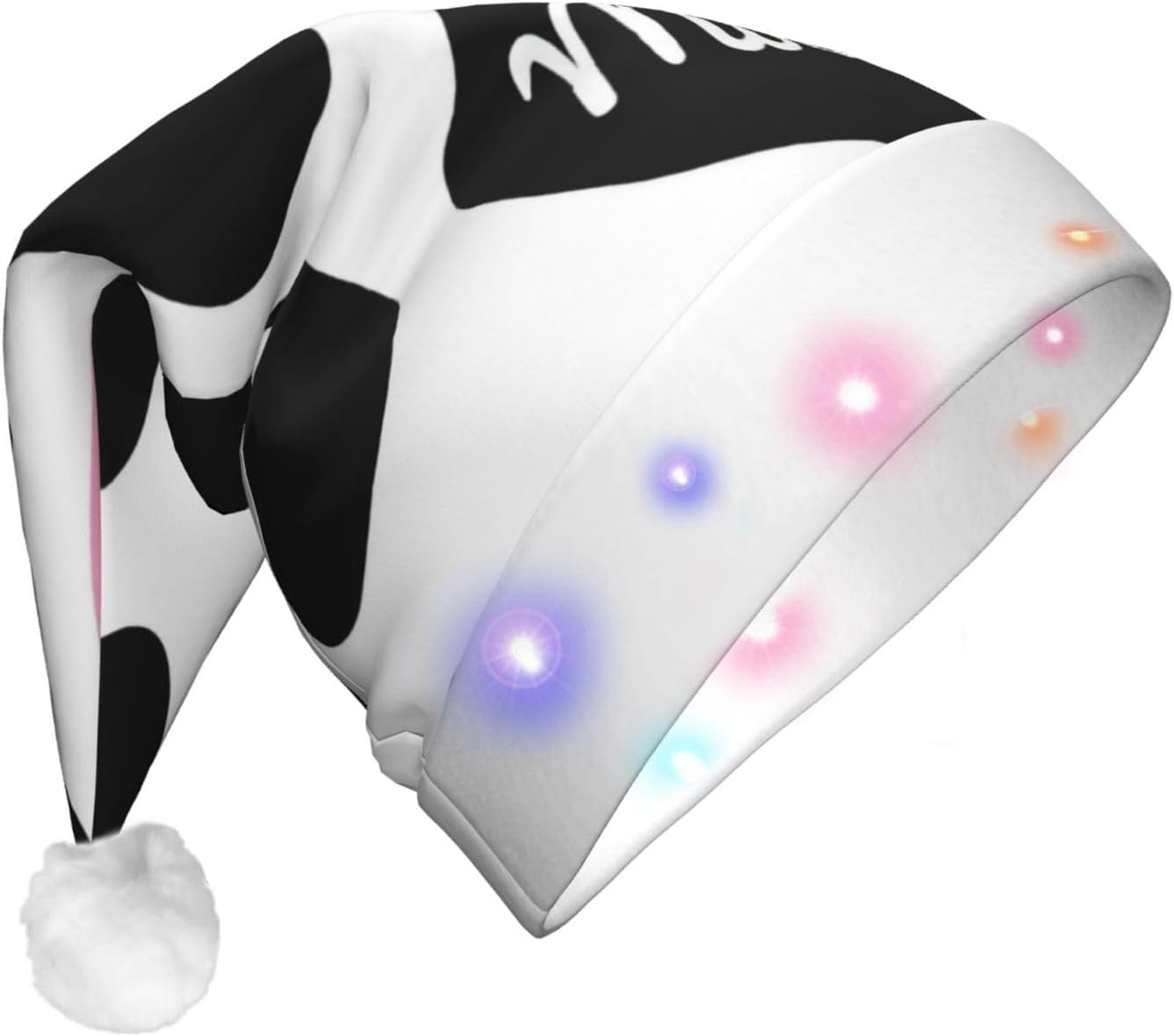 QINZHENG LED Santa Hat with Milk Cow Print for Christmas Party