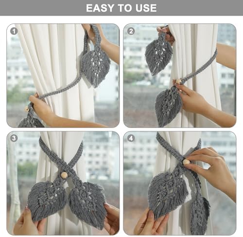 2 Pack Boho Curtain Tiebacks Adjustable Macrame Holdbacks for Drapes and Windows