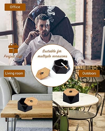 Pink Marble Ceramic Ash Tray with Lid for Home and Office