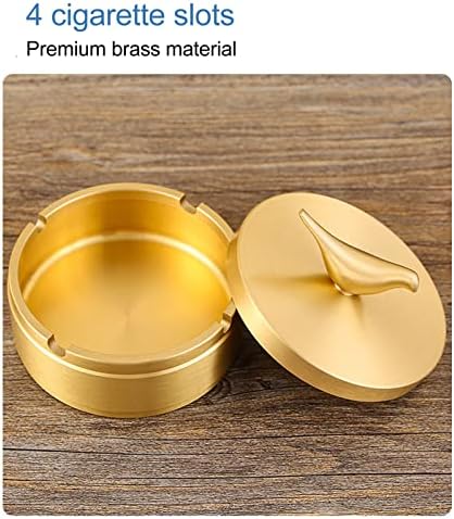 GLOGLOW Gold Ashtray with Lid 4 Slots Brass Decorative