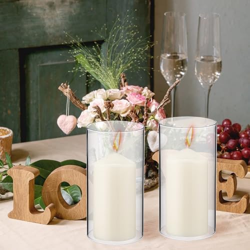 Yaomiao 6 Set Hurricane Candle Holder Sleeves with Unscented Pillar Candles