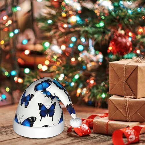 Many Blue Butterfly Print Christmas Santa Hat Small Size