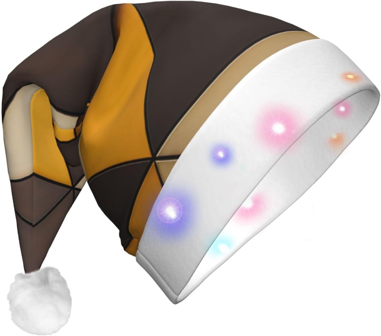 QINZHENG LED Santa Hat with Yellow Brown Triangles Print for Christmas Party