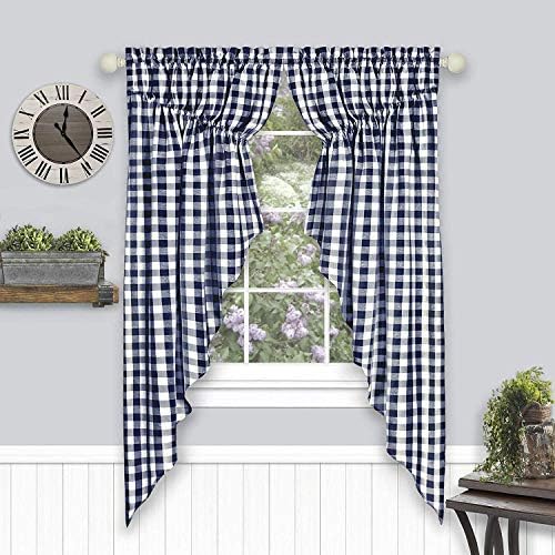 Farmhouse Curtains Buffalo Plaid Swag Pair Navy Blue