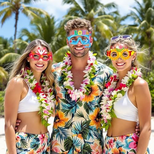 24 Pack Hawaiian Paper Sunglasses for Luau Parties