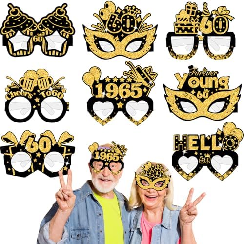 60th Birthday Paper Glasses Decorations 16pcs