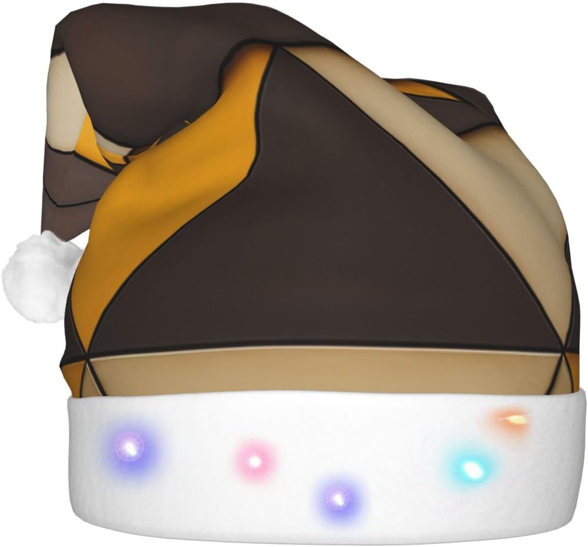 QINZHENG LED Santa Hat with Yellow Brown Triangles Print for Christmas Party