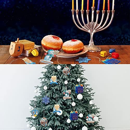Wooden Dreidel Menorah Ornaments 24 Piece Kit
