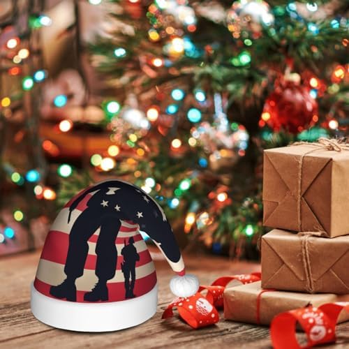 US Military Soldiers Patriotic Christmas Santa Hat Plush for Adults